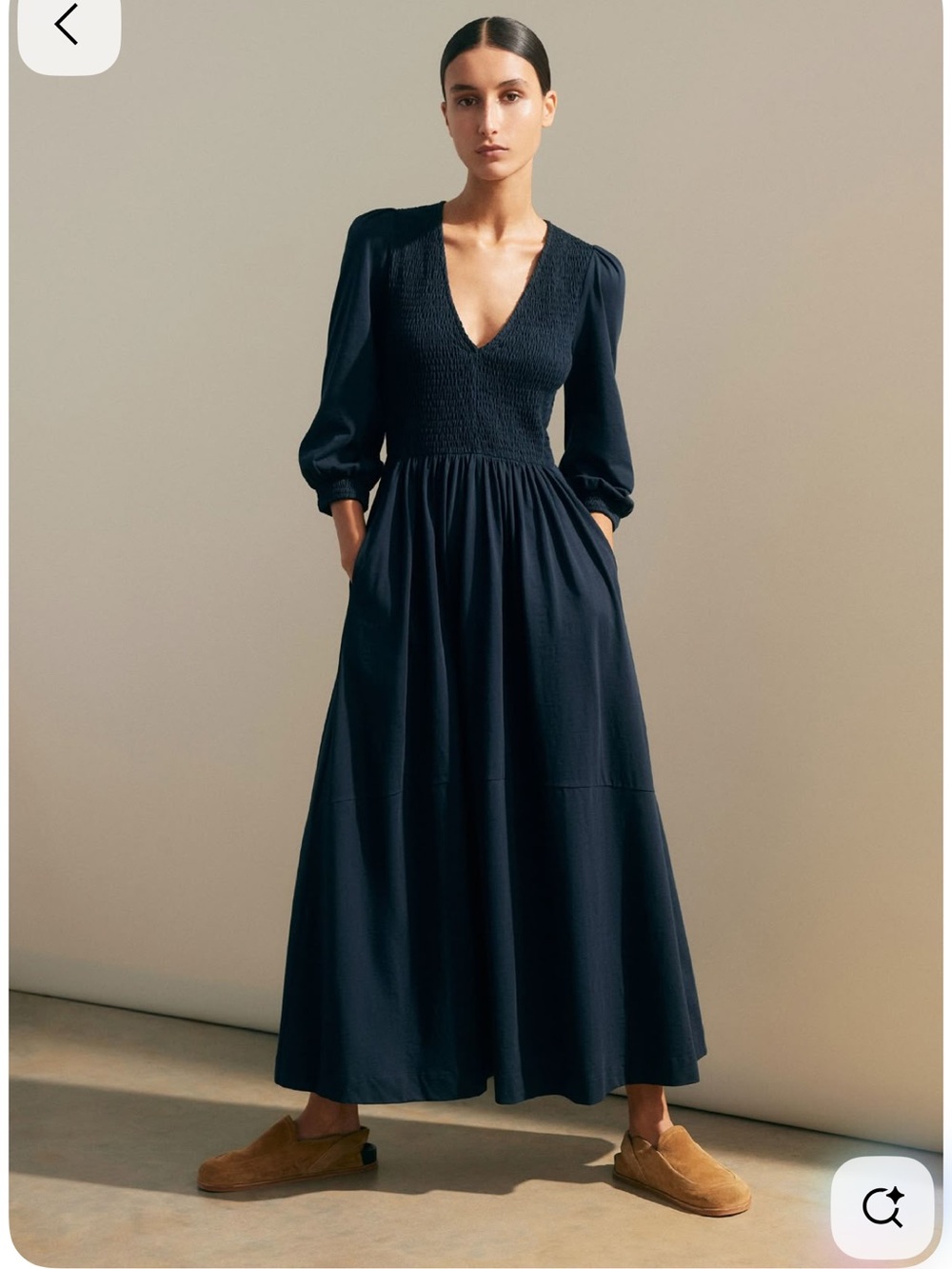 ME+EM Navy Slub Cotton V-neck maxi dress